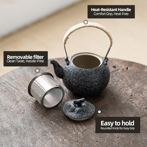 TEANAGOO Japanese Tea Set, Chinese Tea Sets, Porcelain Japanese Tea Cups, Chinese Gongfu Tea Set, Asian Tea Set for Adults, Japanese Teapot Set, 1 Teapot (700ml/25oz) + 4 Tea Cups(205ml/7.2oz), U2 - color: Charcoal Grey, size: 1*Pot+4*cups,travel set
