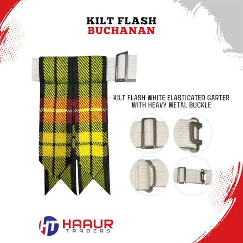 Men's Men's Tartans Kilt Flashes with Heavy Buckle Elastic Adjusters Fit - color: Buchnan