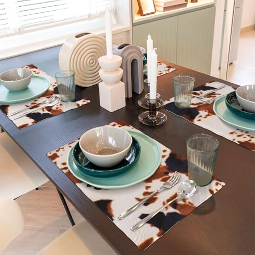Brown Cow Print Placemats Washable Table Placemat Set of 4 - color: Black Brown, size: Set of 4