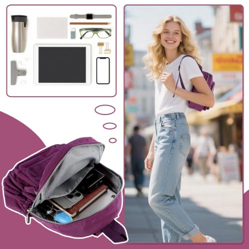 AOTIAN Mini Backpack for Women, Lightweight Sturdy Nylon Small Daypack - color: Mini Deep Purple