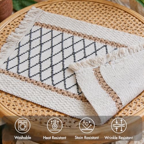 Ruvanti Placemats Set of 6, 17.11"x11" Polycotton Place Mats - Geo Panel - color: Diamond Panel - Geo Panel