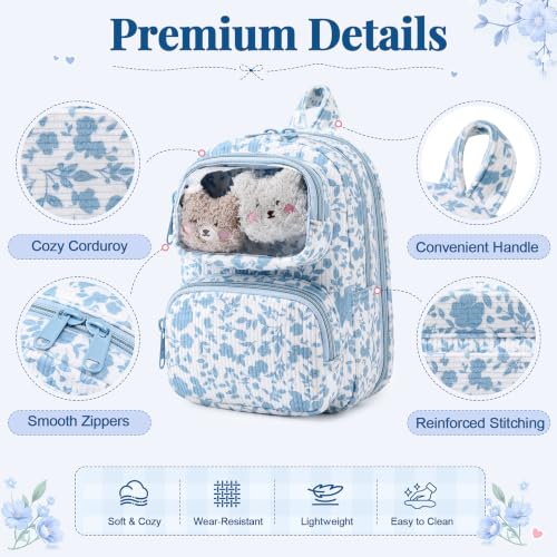 Cute Pencil Case, Soft Corduroy Pencil Pouch, Large Capacity Pencil Bag, Mini Backpack Aesthetic Pen Organizer for Stationery for Students Teen Girls Women, Blue Floral - color: Blue Floral