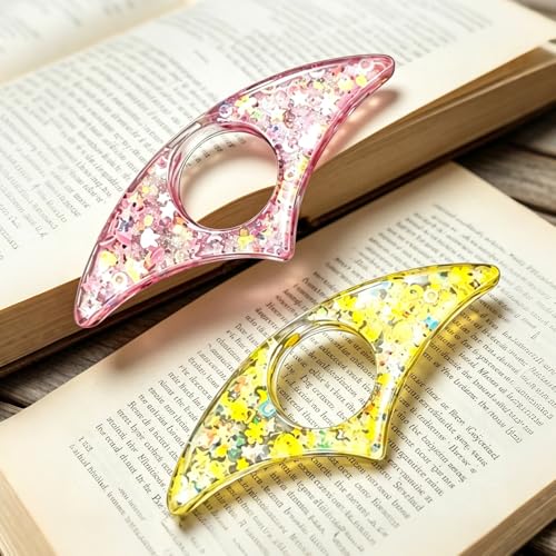 2 Pieces Book Page Holder, Dried Flower Resin Thumb Book Page Holder Gifts for Book Lovers Book Accessories for Book Lovers Readers Teachers Students - color: Glitter: Pink and Yellow