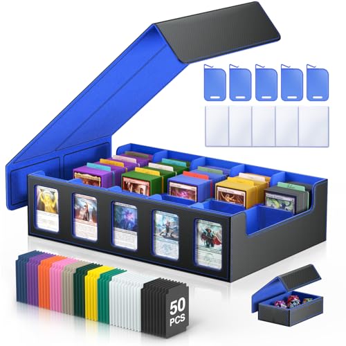 Trading Card Storage Box 5-Row 3900+ Capacity, Black Blue - color: Black Blue, size: 3900+ with Magnetic Lid