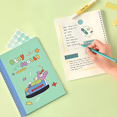 Monolike Spiral School Notebook, Olly Molly A 4P SET - 7.09 x 9.45inch, 98 Page, Academic Line Notebook - color: Olly Molly Line A
