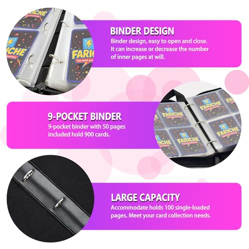 Trading Card Binder for TCG Cards, 9-Pocket Portable Card Collector Ablum Holder Book Fits 900 Cards with 50 Removable Sleeve, Waterproof Card Binder Display Storage Carrying Cases for TCG-Purple - color: Purple-900 Cards