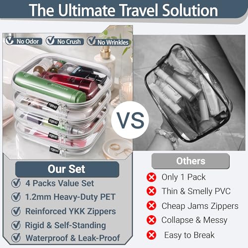 YQBRAO Clear Hard Shell Zipper Cases, 4 Medium Makeup Organizers, Grey - color: Grey, size: 4 Pack(M)