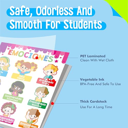 15 Packs Spanish & English Educational Posters, Thick Elementary Bilingual Poster Waterproof & Tearproof with PET Film, Early Language Learning Tool Educational Posters for Kindergarten Preschool - size: Spanish & English Educational Posters(14.5”x11”)