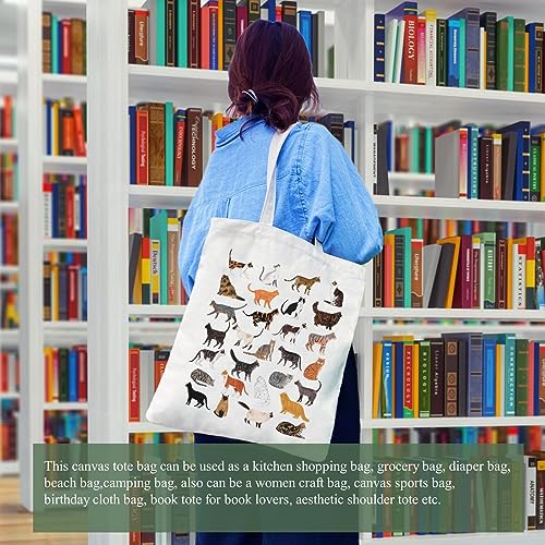 Canvas Aesthetic Tote Bag for Women with Inner Pocket Totes Shoulder Book Bag Shopping Reusable Grocery Bags - color: Cat Tote Bag