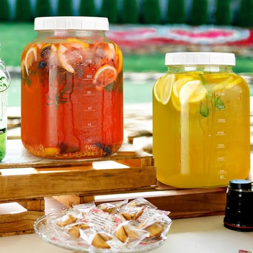 2 Pack Wide Mouth 1 Gallon Clear Glass Jar with Lid, Heavy Duty Airtight Screw Lid with Silicone Gasket - Large Mason Jar with 2 Scale Mark for Fermenting Kombucha and Storing Food(Extra 2 Gaskets) - size: 1 Gallon