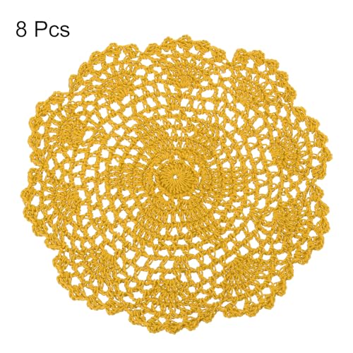 uxcell Crochet Doilies, 8Pcs 8" - Handmade Crochet Cotton Coaster, Round Lace Placemats with Floral Patterns for Wedding Party Decoration (Ginger Yellow) - color: Ginger Yellow