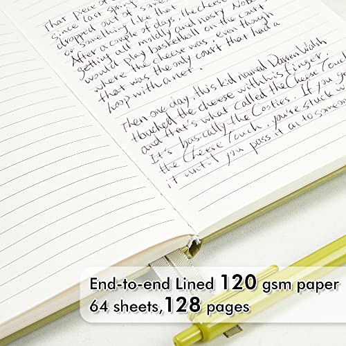feela 5 Pack Notebooks Journals Bulk, Hardcover Classic Ruled Lined Journals with Pen Holder for Women Girls School Business Supplies, with 5 Black Pens, 120 GSM, 5.1”x8.3”, A5, Avocado Green - color: 5 Avocado Green