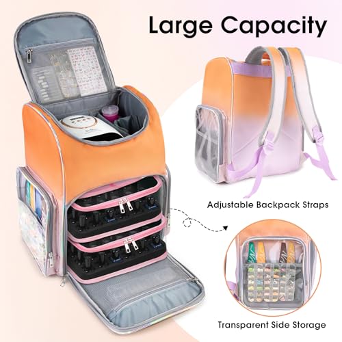 Nail Polish Organizer Bag Large Nail Polish Storage Organizer Case Backpack Holds 60 Bottles and Nail Lamp with 2 Removable Case Professional Nail Supplies Organizer for Manicurist - color: 9.Orange Pink