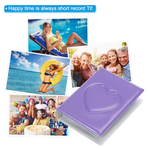 PATIKIL 3 Inch Mini Kpop Photocard Binder 2.5"x3.5" Album with 32 Pockets Small Bookshelf Love Heart Picture Holder Book for Collection, Purple - color: Purple
