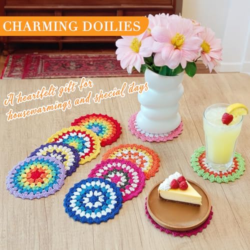 kilofly 10 pc Cotton Crochet Coasters for Drinks 12cm 4.7" Handmade Doilies Set