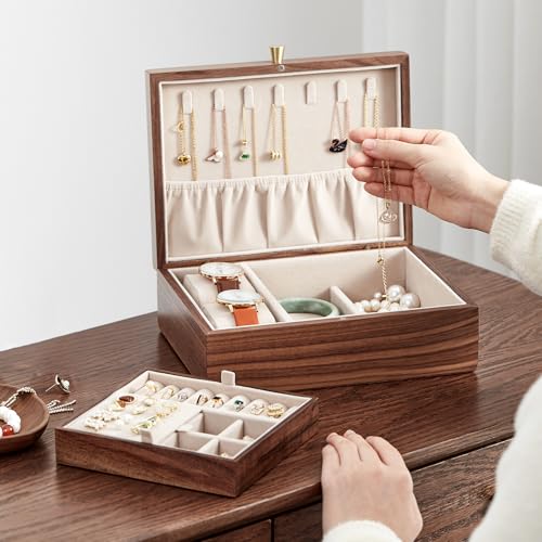 Black Walnut Wooden Jewelry Box for Women with Removable Tray - style: 2 Layer A