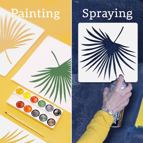 9Pcs Tropical Leaf and Flower Wall Stencil Templates 11.8 x 11.8 Inch Plastic Reusable Art Stencils for Painting on Walls Floors Fabric Furniture Glass DIY Home Decor - style: Tropical Leaf and Flower