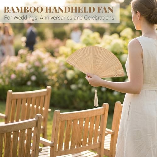 Ipetboom Bamboo Folding Fan - Women Vintage Handheld Portable Fan Lightweight Summer Accessory for Weddings Dance Festivals Birthday Anniversary Stage Show Home Decor - 12.52x7.09in