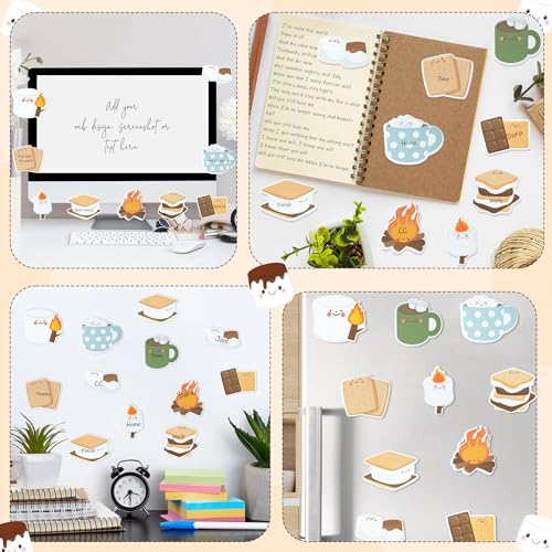 CJiangpo 30Pcs Marshmallow Sticky Notes - 600 Sheets Cute Self Stick Notepad Memo Pads Funny Cartoon Page Markers for Classroom Rewards Teacher Student Supplies Camping Themed Gift for Kids - color: Camping Marshmallow