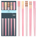 5 Pairs Pink Fiberglass Chopsticks, Non-Slip Reusable