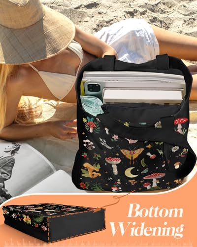 Miss Adola Canvas Tote Bag with Matching Makeup Pouch - color: Black Mushroom