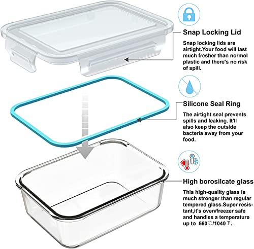 S SALIENT 18 Piece Glass Food Storage Containers with Lids, Glass Meal Prep Containers, food storage Containers for Food Storage, BPA Free & Leak Proof (9 lids & 9 Containers) - color: Blue, size: 18-Piece-Blue