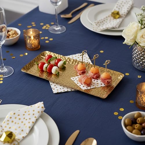 Hammered Rectangular Platter Serving Tray, Gold Stainless Steel Decorative Storage Tray, 9.8 x 4.3 Inch