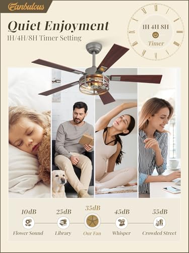 Fanbulous Farmhouse Ceiling Fans with Light, 48" Caged Fan, Quiet DC Motor - color: Brushed Nickel, size: 48 Inch