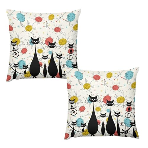Mid Century Modern Cat Pillow Covers Atomic Cat Diamonds Iconic Sputnik Black Retro Abstract Geometric Home Decor Sofa Bedroom Cushion Outdoor Indoor Decorations 16 "x16 - color: Cat-5, size: 16" x 16" (Pack of 2)