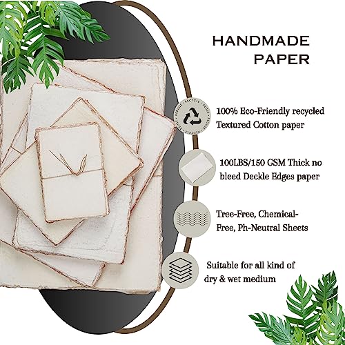 LEATHER VILLAGE Watercolor Paper- 7.5 X 11 inches - 20 Sheets Watercolor Paper for Drawing, Sketching, Wedding Cards & Crafts - 150 GSM Thick Deckle Edge Virgin Cotton Handmade Paper - Vintage - color: Antique/Vintage, size: 7 X 10 Inch