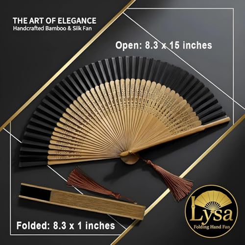 Lysa Hand Fan for Women Foldable - Portable Folding Japanese Chinese Fan - for Hot Flashes, Summer Cooling, Festivals, Church, Dancing (Bamboo Black) - color: Bamboo Black