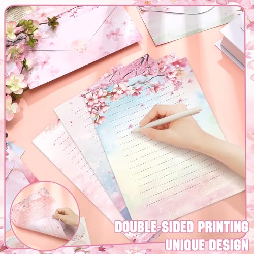 TaoBary 160 Pcs Cherry Blossom Stationery Paper and Envelopes Set - size: 8.5 x 11 Inch, style: Cherry Blossom