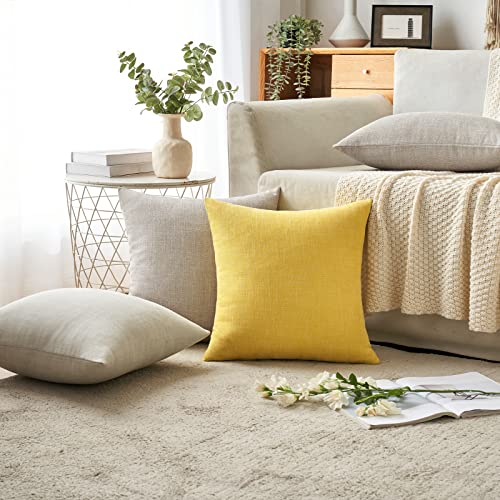 MIULEE Pack of 2 Decorative Linen Burlap Textured Pillow Covers Farmhouse Boho Accent Pillowcases Spring Home Decor for Couch Sofa Bedroom Living Room 16x16 Inch Yellow - color: Yellow, size: 16" x 16" (Pack of 2)