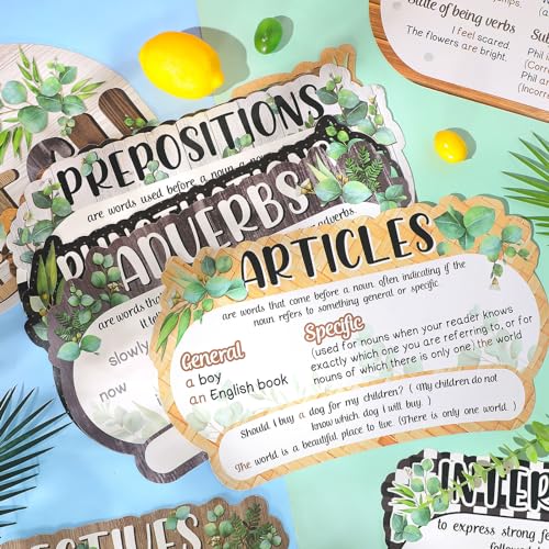Pasimy 12 Pcs Parts of Speech Posters Grammar Chart, Eucalyptus - style: Eucalyptus
