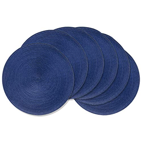 AHHFSMEI Round Placemats Set of 6 Heat Resistant Washable Non-Slip Woven Braided Table Mats for Dining Table Kitchen & Home Decor (Navy Blue) - color: Navy Blue, size: Set of 6