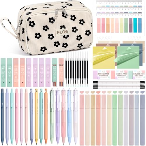 62PCS Aesthetic School Supplies Cute Back to School Supplies Stationary Set - color: Black Floral