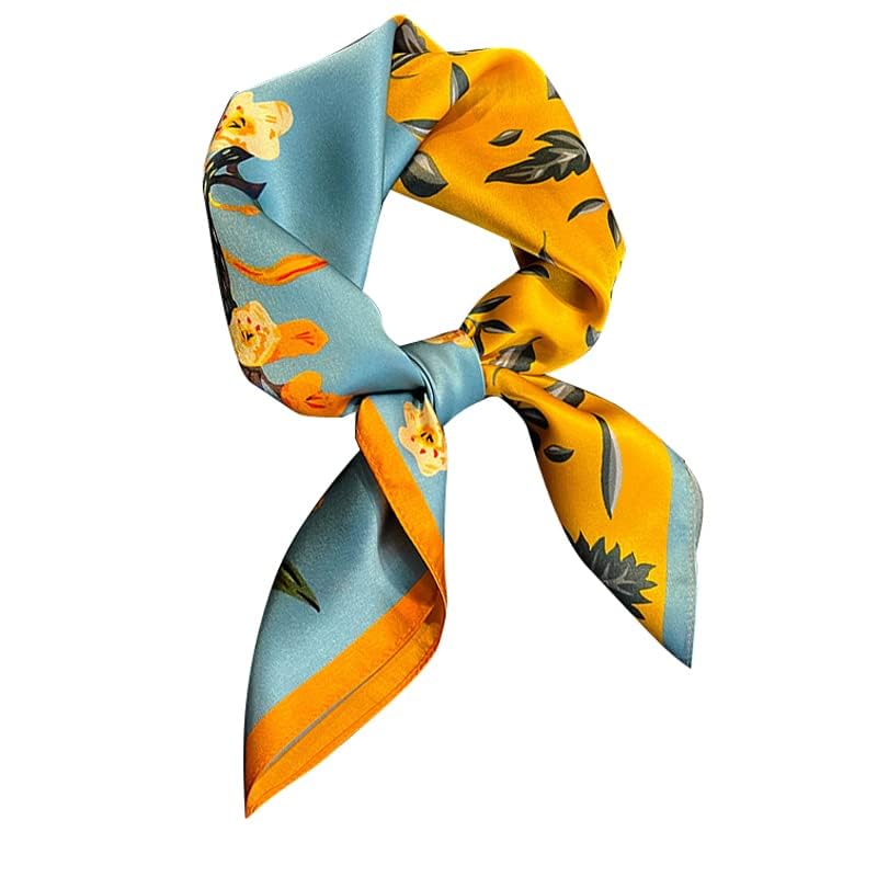 100% Pure Mulberry Silk Scarf 26" Women Square Scarf Head Scarf Neck scarf - color: Blue Yellow