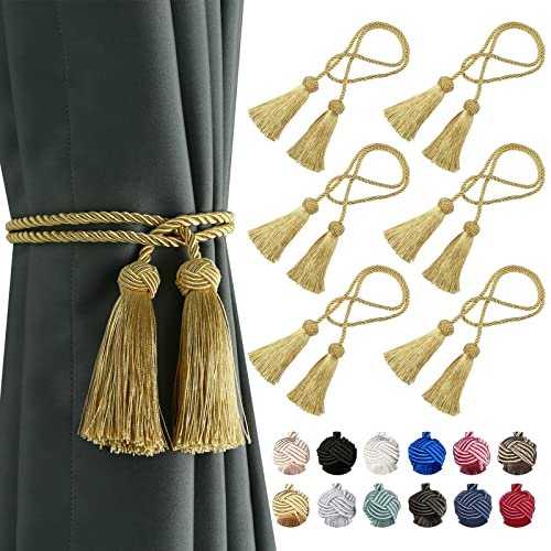 BEL AVENIR 6 Pack Handmade Rope Tassel Curtain Tiebacks - color: Gold, size: 6 Pack