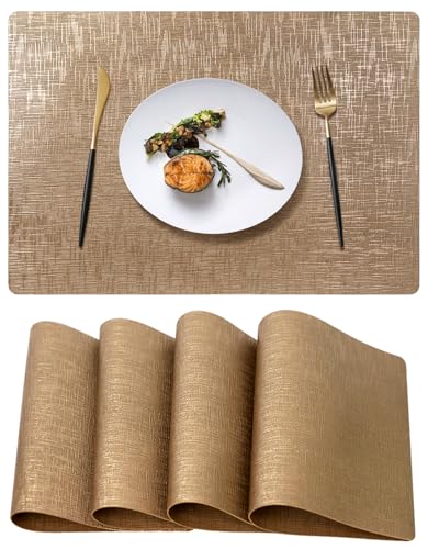 Faux Leather Placemats Set of 4, 12 x 17 Inch, Waterproof Wipeable Heat Resistant Non Slip Table Mats for Dining Table, Kitchen, Indoor Outdoor, Champagne Gold - color: Leather Champagne Gold