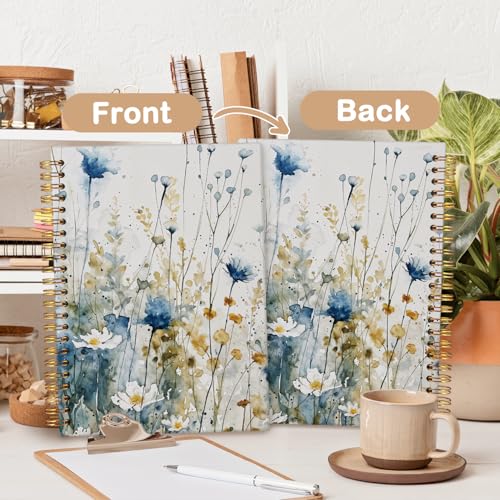 MOFUYU Vintage Wildflower Spiral Notebook,Floral Cottagecore Notebook - color: white(Flower)