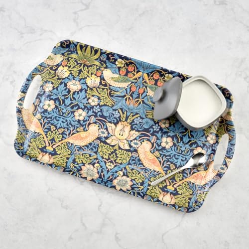 Pimpernel Morris & Co Strawberry Thief Blue Tray with Handles - Decorative Melamine Serving Tray for Afternoon Tea, Coffee Table Display, Garden Party Entertaining, Charcuterie Board, Gifting - size: 18.9" x 11.6" x 1", style: Blue Strawberry Thief