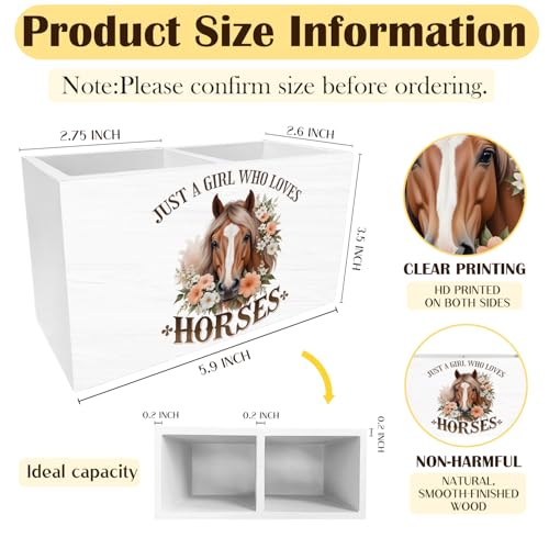 Rustic Floral Horse Pen Holder for Desk, Gifts for Horse Lovers Pencil Organizer, Just a Girl Who Loves Horses Wooden Box Sign Desk Decor for Home Office Decoration - color: HORSE