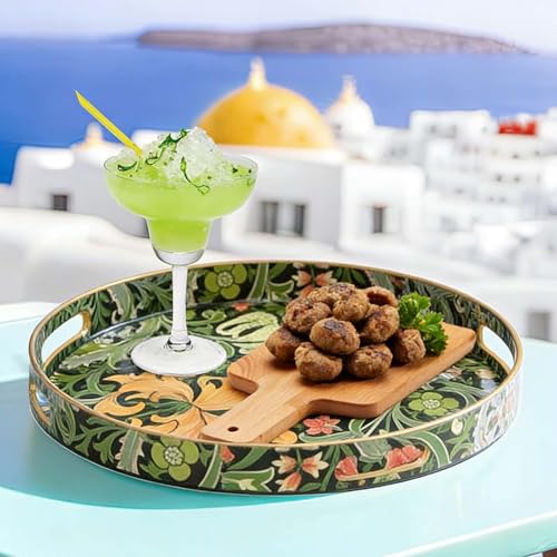 13 Inch Round Serving Tray with Handles,Modern Ottoman Coffee Table Tray - color: Round Tray-morris Dark Green