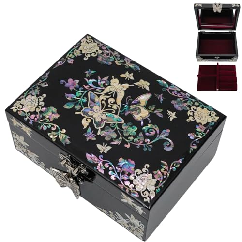 February Mountain Mother of Pearl Butterfly Jewelry Organizer Box with Ring Tray - Gifts for Women Unique gift for women who have everything - style: Butterfly Floral