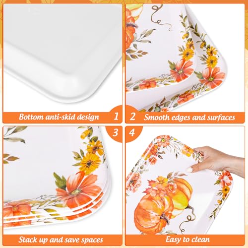 JarThenaAMCS 3Pcs Fall Serving Tray, Watercolor Floral Pumpkin, 10 x 13 in - style: Watercolor Fall Pumpkin