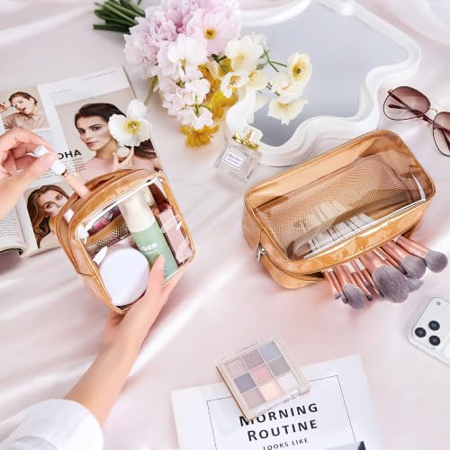 WLLWOO 2pcs Clear Makeup Bag Mini Cosmetic Pouch Travel Toiletry Organizer - color: 2pcs-Brown