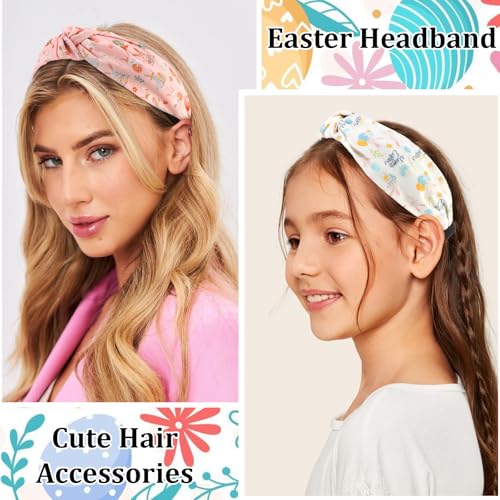 KICOSY 4PCS Easter Knotted Headbands - Bunny & Egg Print Hair Hoops for Daily Styling, Easter Party, Photo Shoot & Gift Giving