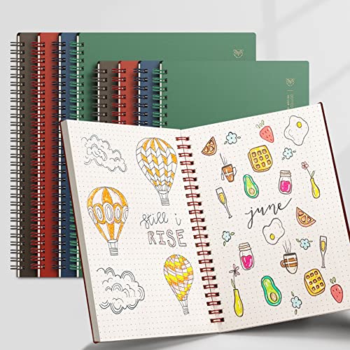 EMSHOI Dotted Spiral Journal Notebook, 4 Pack, 640 Pages, A5 (5.7" x 8.2") - color: Brown Red Green Blue, style: A5-Dotted