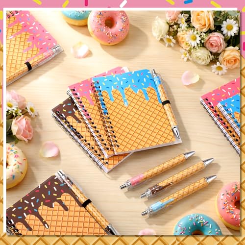 Resurhang 24 Pcs Ice Cream Notebooks Pens Doughnut Drip Party Favors - style: Doughnut