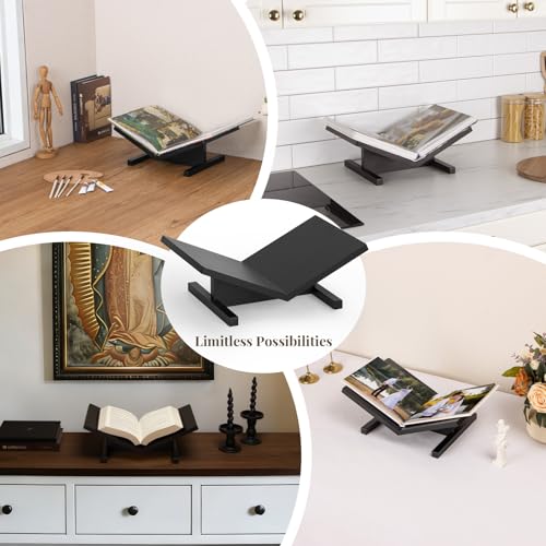 PUERSI Open Display Stand, Wooden Large Book Holder, Coffee Table Stand - color: One-piece-black